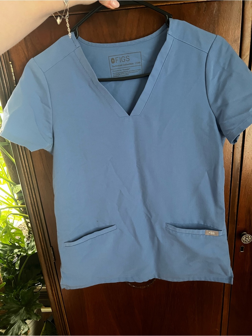 FIGS Women's Short-Sleeve V-Neck Top in Light Blue